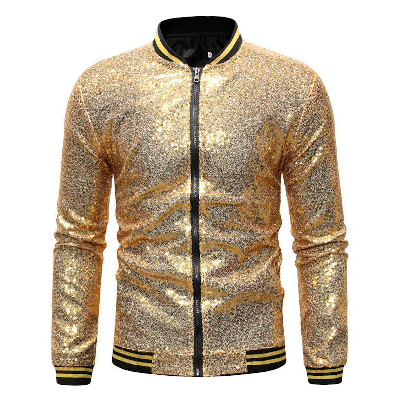Men's Glittering Sports Jacket with Zipper and Elastic Cuffs Lisslune