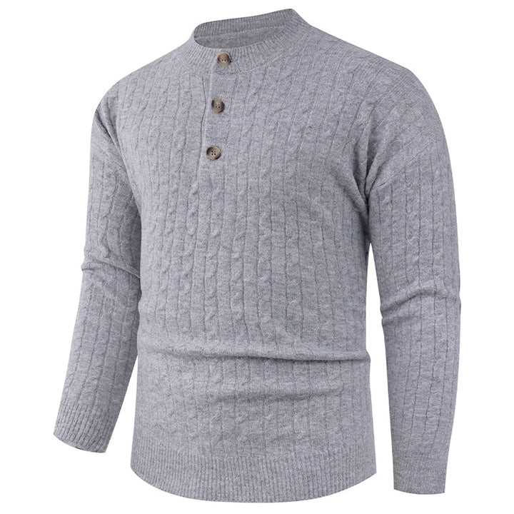 Men's chunky knit sweater with modern shawl collar and button details Lisslune