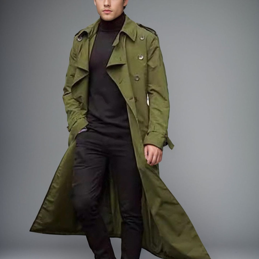 Men's long trench coat with modern cut and practical pockets Lisslune
