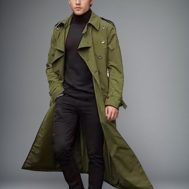 Men's long trench coat with modern cut and practical pockets Lisslune