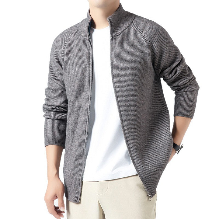 Men's Cardigan with High Collar and Full Zip Lisslune