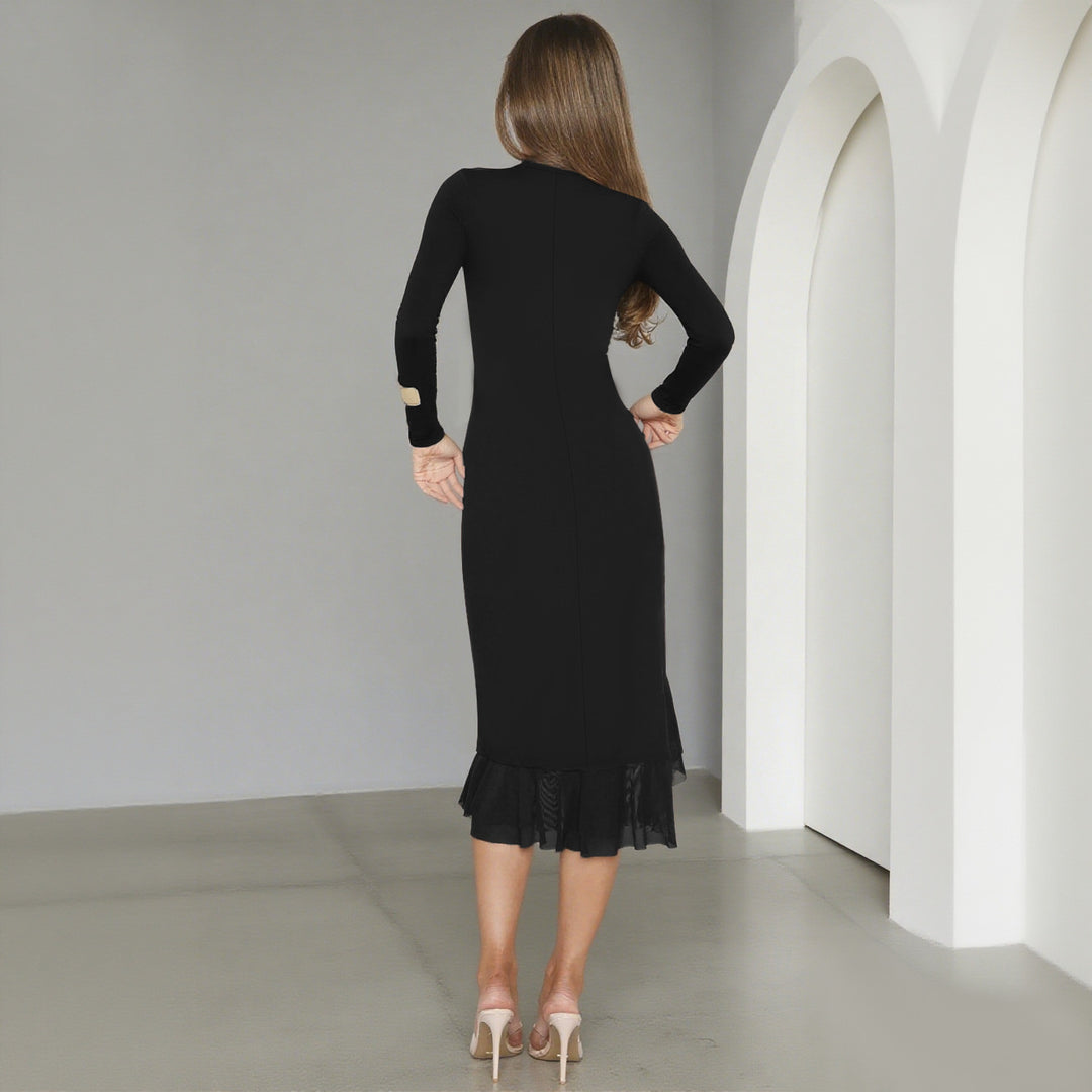 Ladies charming wrap dress with asymmetrical hem and ruffle details Lune London