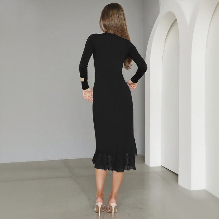 Ladies charming wrap dress with asymmetrical hem and ruffle details Lune London