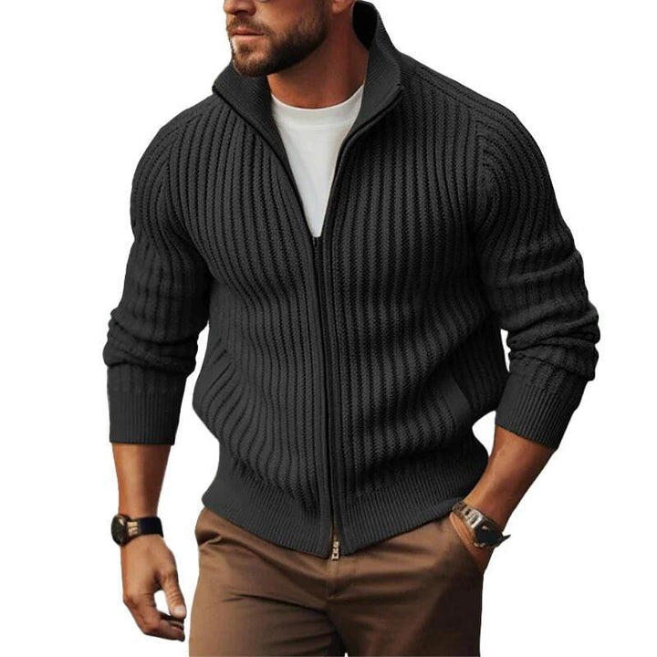 Men's cardigan with modern rib details and continuous zipper Lisslune