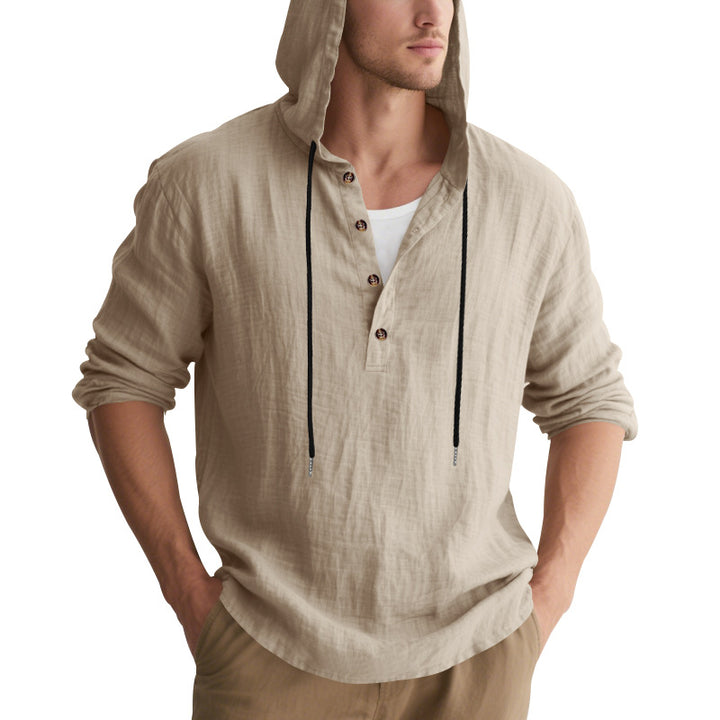 Men's Casual Hooded Shirt with Button Placket and High-Quality Cotton Material Lisslune