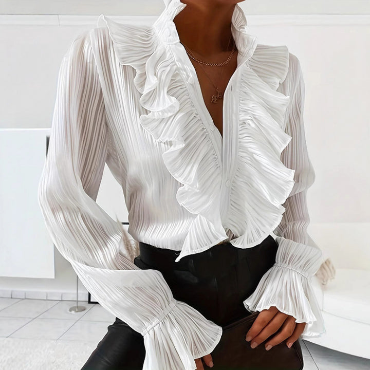 Women Pleated Blouse with Ruffle Details and Elegant Ruffles Lisslune