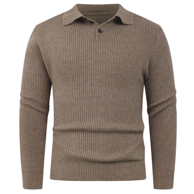 Men's knit pullover with modern polo collar and functional button closure Lisslune