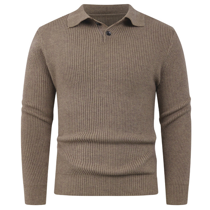 Men's knit pullover with modern polo collar and functional button closure Lisslune