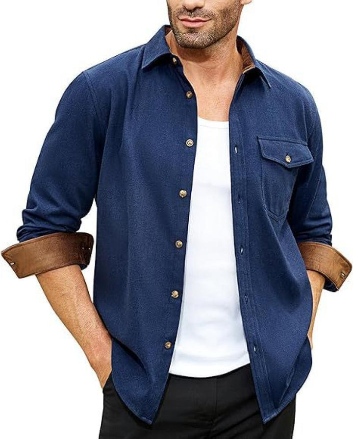 Men's long-sleeve shirt with high-quality flannel and practical breast pocket Lisslune