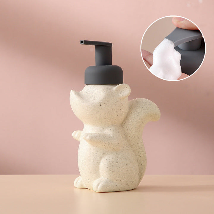 Lisslune | Ceramic Soap Dispenser, Squirrel Foam Pump Bathroom Bottle, Animal Design, Refillable Reusable Lotion Pump for Bathroom Kitchen, 510ml/17.2oz