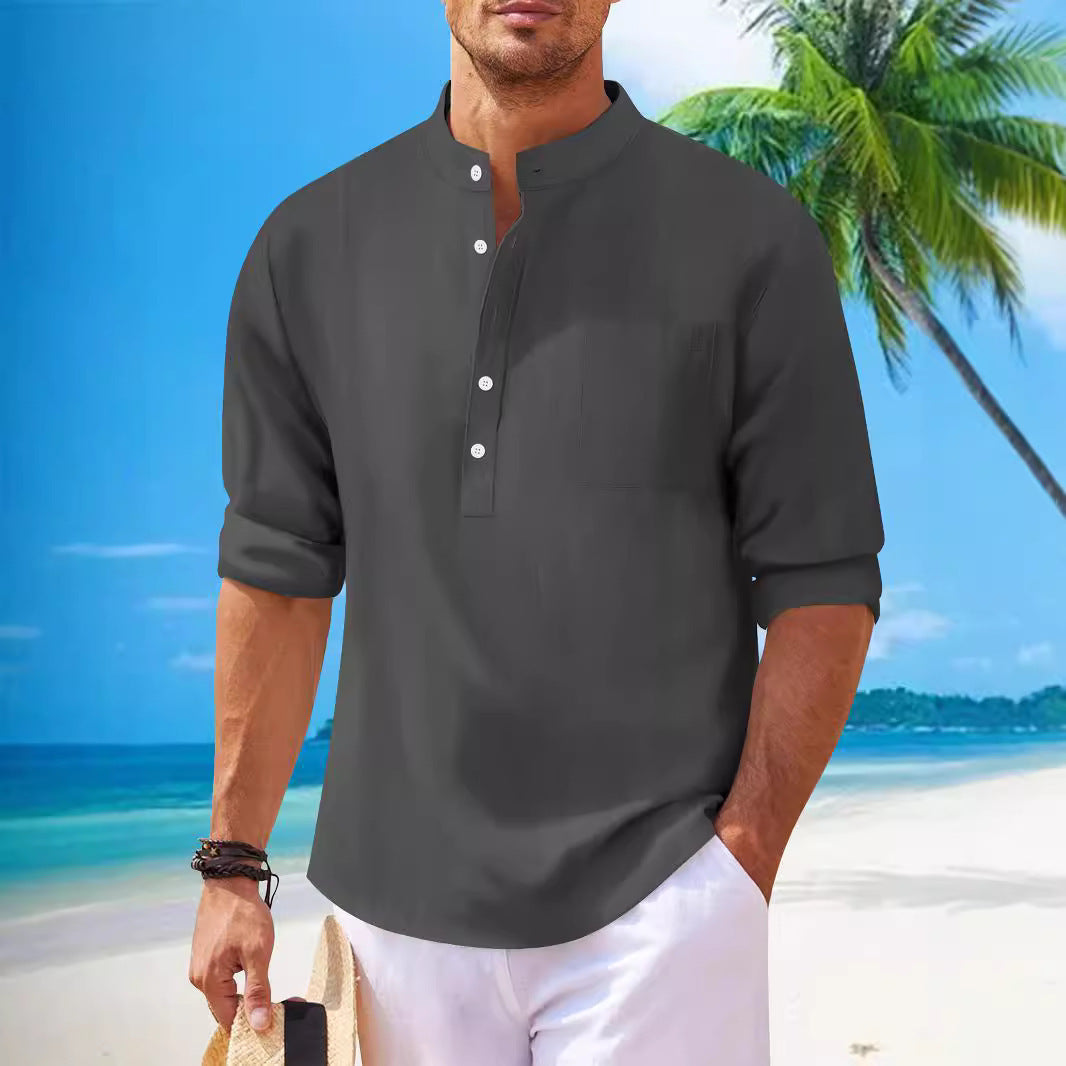 Men's shirt with modern stand-up collar and practical chest pocket Lisslune