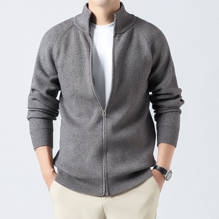 Men's Cardigan with High Collar and Full Zip Lisslune