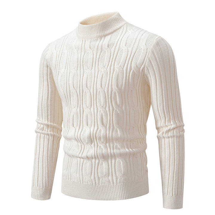 Men's knitted sweater with magnetic cable pattern and high collar Lisslune