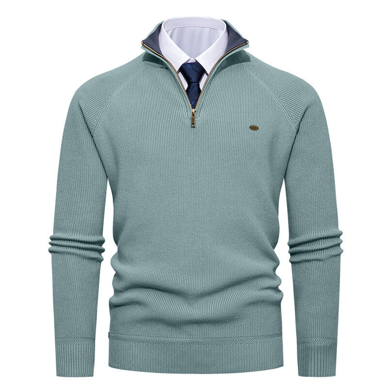 Men's Elegant Knit Sweater with Stand Collar and Zipper Lisslune