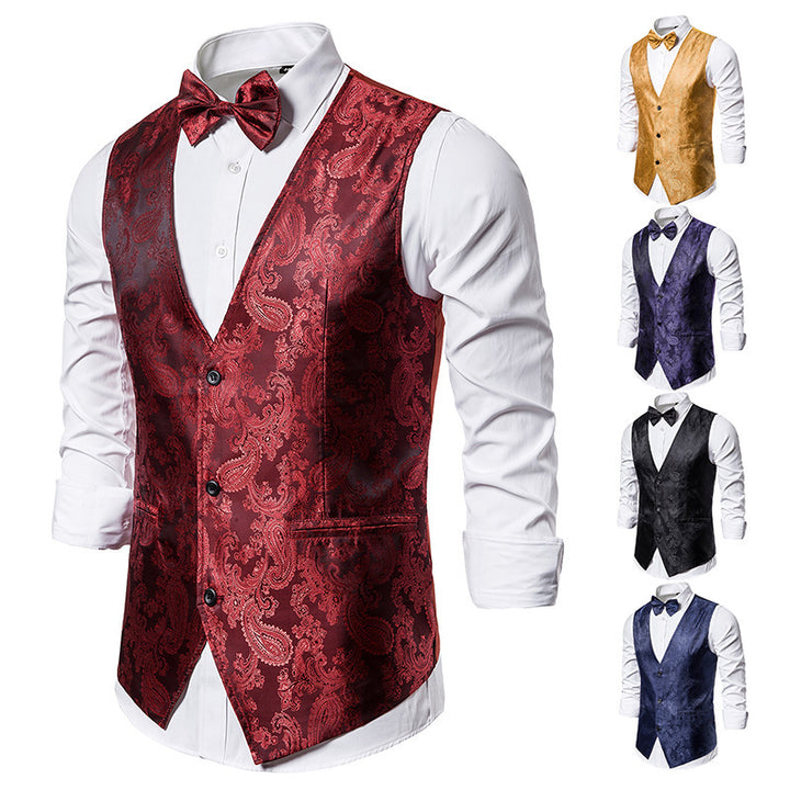 Men's Noble Vest with Floral Pattern and Matching Bowtie Lisslune