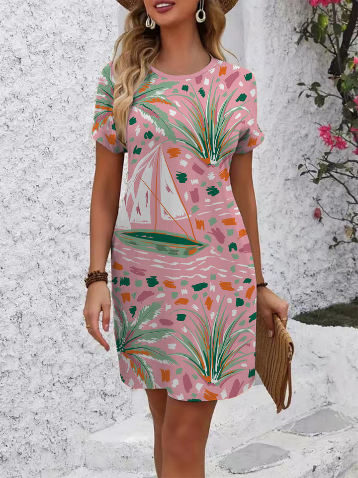 Women's Short Sleeve Dress with Geometric Print Lisslune