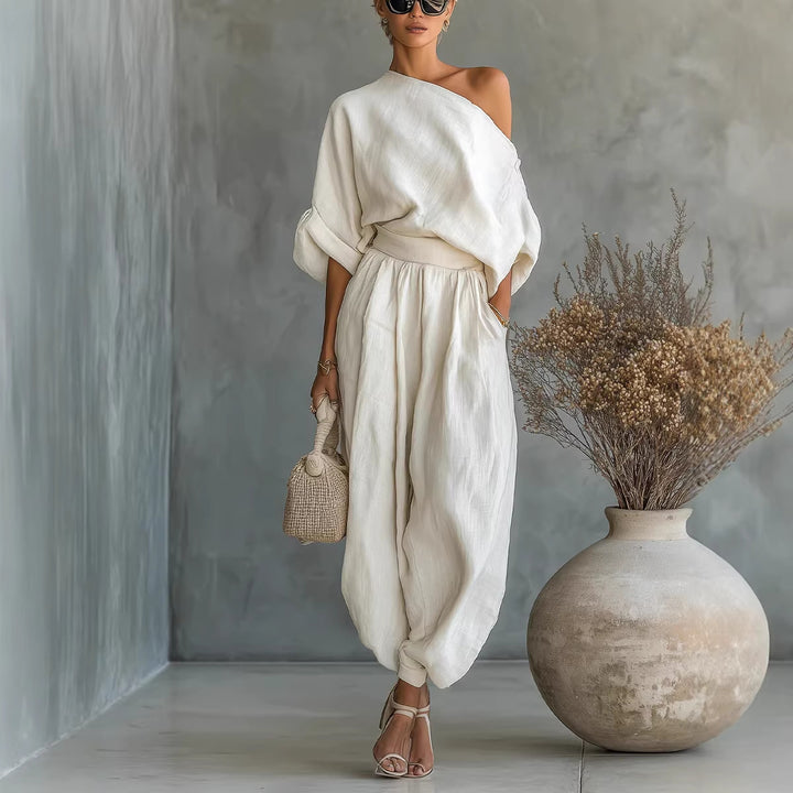 Women's Lifestyle Jumpsuit with Asymmetric Neckline and Loose Silhouette Lisslune