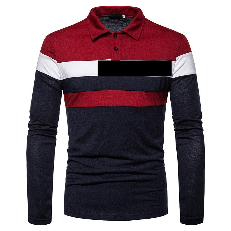 Men's Long Sleeve Polo Shirt with Modern Stripe Pattern and Breathable Cotton Quality Lisslune