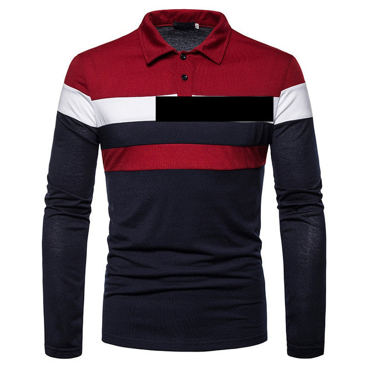 Men's Long Sleeve Polo Shirt with Modern Stripe Pattern and Breathable Cotton Quality Lisslune