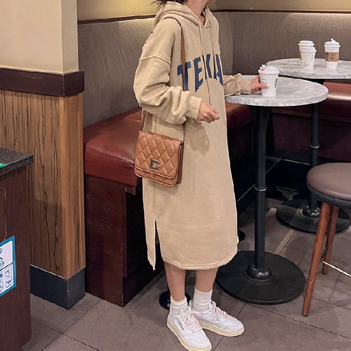 Women’s hoodie dress with fashionable print and side slits Lisslune