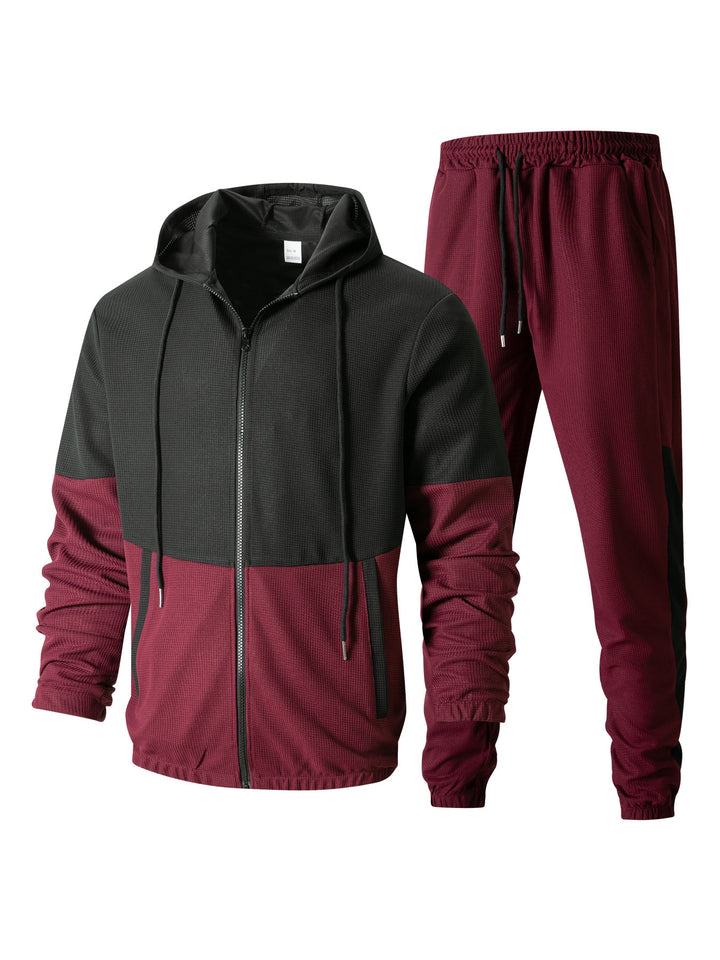 Men's sporty hoodie set with contrasting fabric textures and practical pockets Lisslune