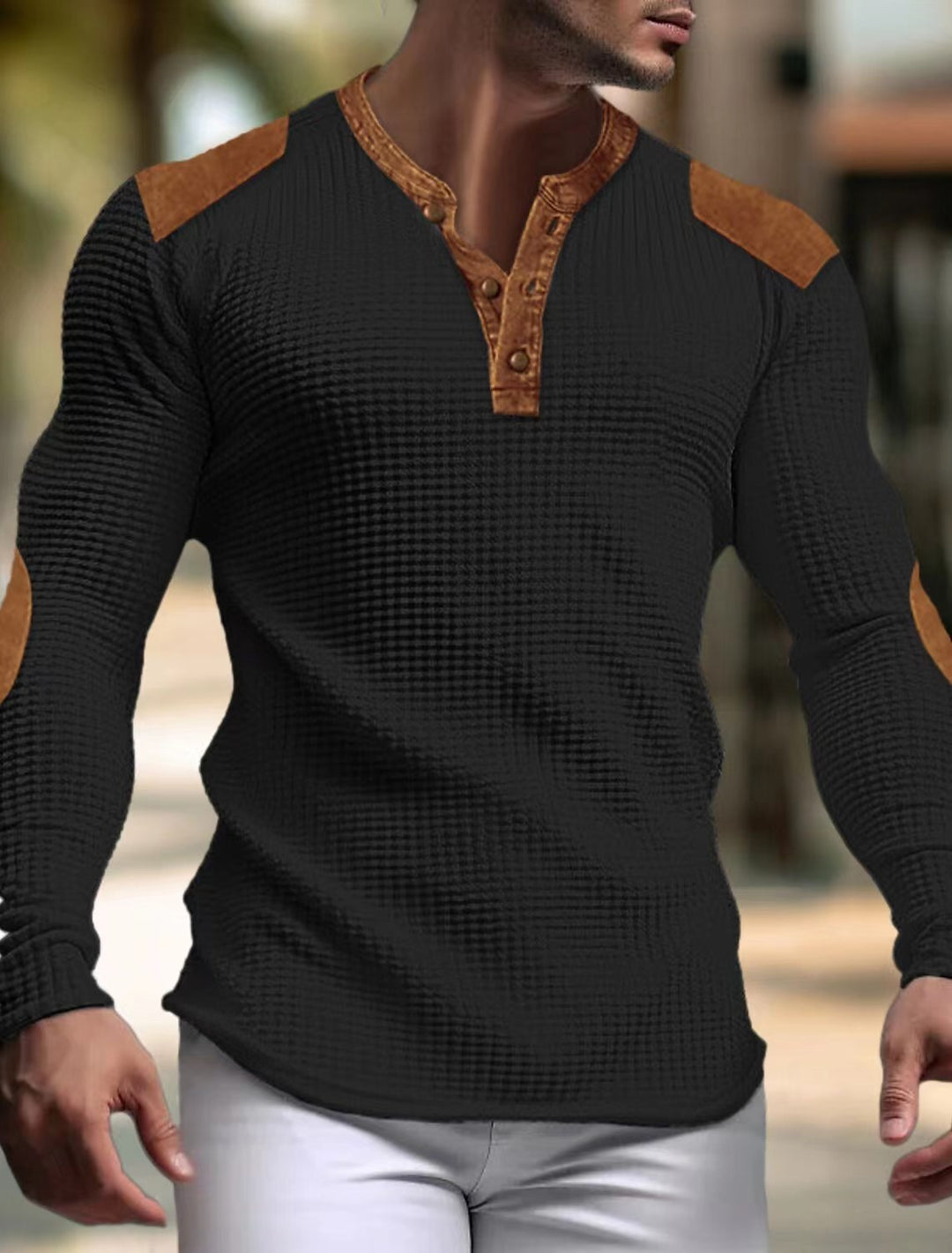 Men's long-sleeve shirt with textured design and contrast accents Lisslune