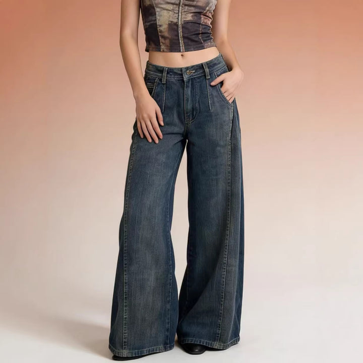 Damen weite Denim-Jeans mit hohem Bund und klassischem Schnitt Lisslune
