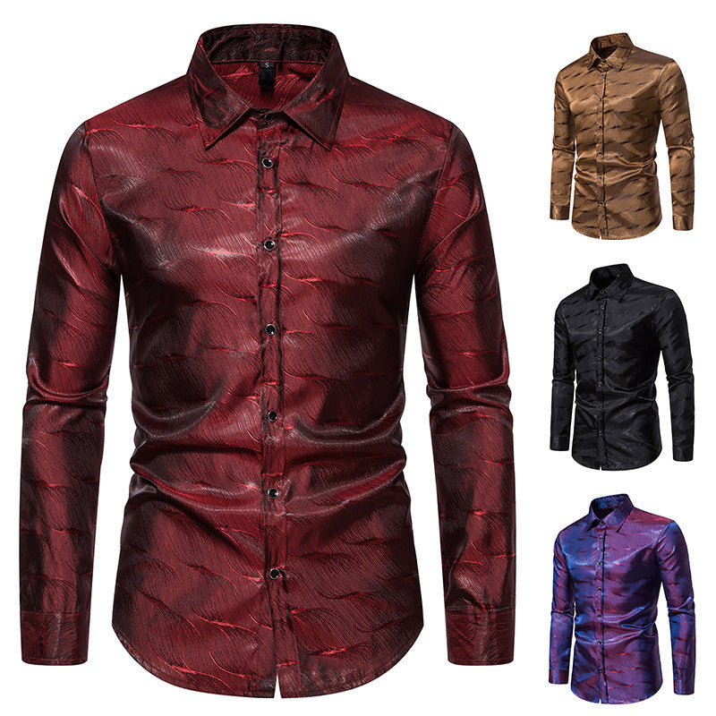 Men's elegant long sleeve shirt with textured surface pattern Lisslune
