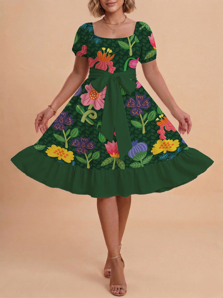 Women's floral dress with adjustable belt and voluminous sleeves Lisslune