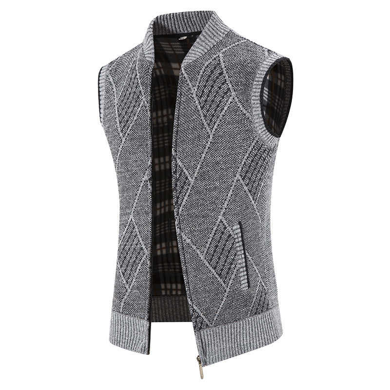 Men's knitted vest with modern cable pattern and practical zipper Lisslune