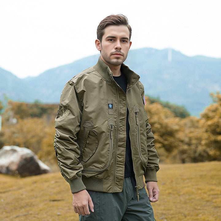 Men's Robust Pilot Jacket with Multifunctional Zipper Pockets Lisslune
