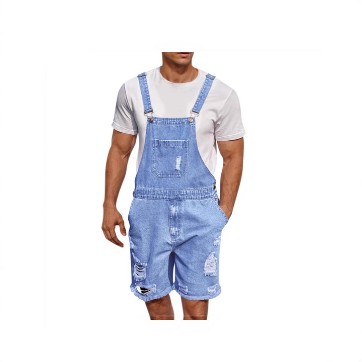 Herren Denim-Latzshorts im lässigen Design mit Aufgesetzten Taschen Lisslune