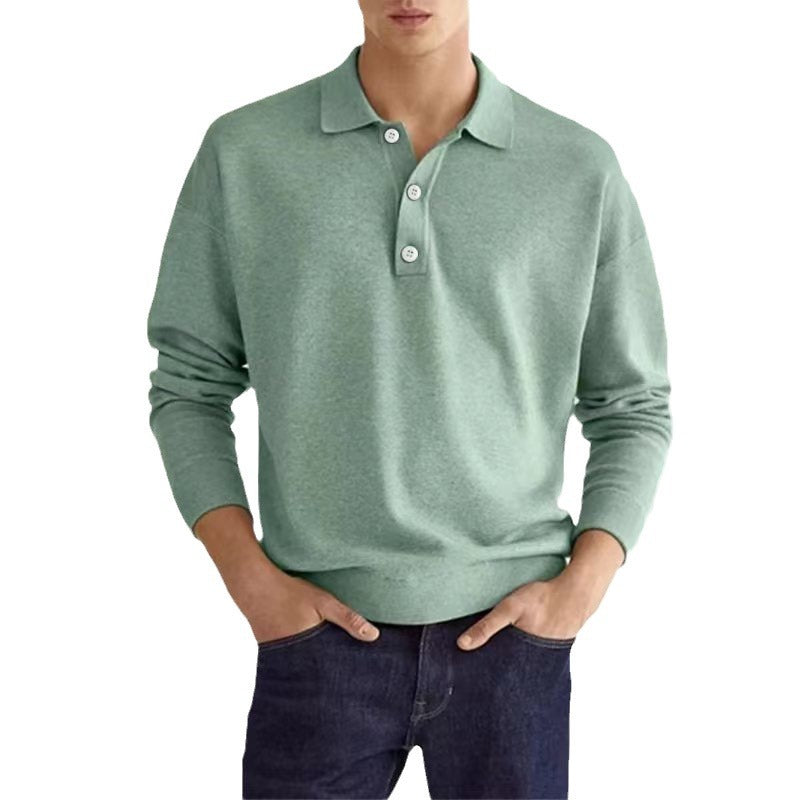 Men's long-sleeve polo shirt made of high-quality cotton blend with button placket and casual fit Lisslune