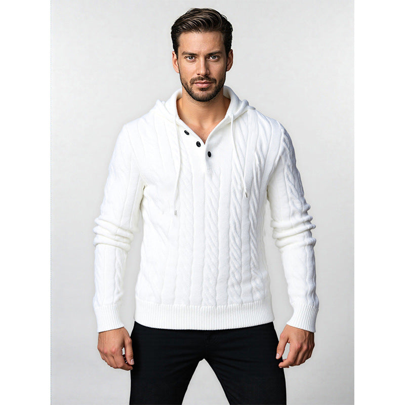 Men's stylish knit sweater with hood and button details Lisslune