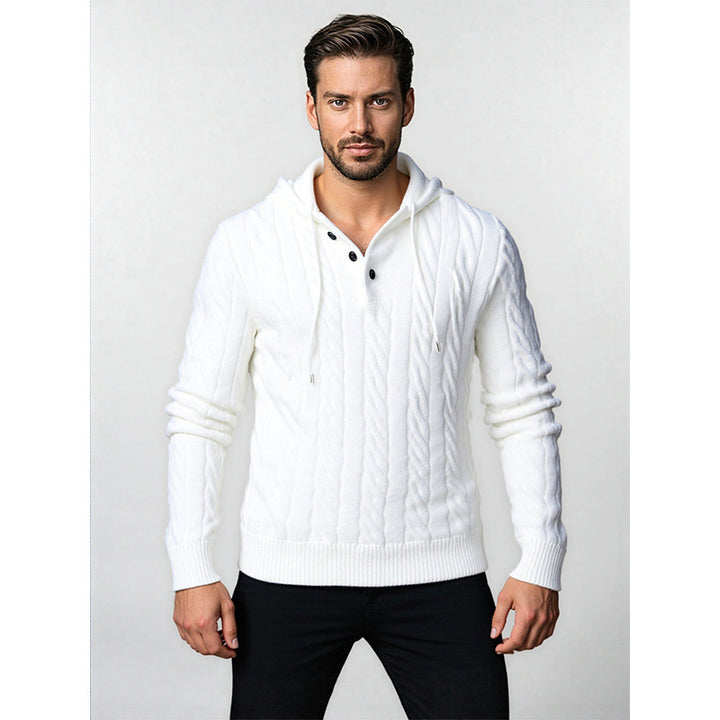 Men's stylish knit sweater with hood and button details Lisslune