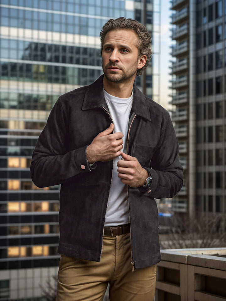Men's stylish and casual suede jacket with stand-up collar Lisslune