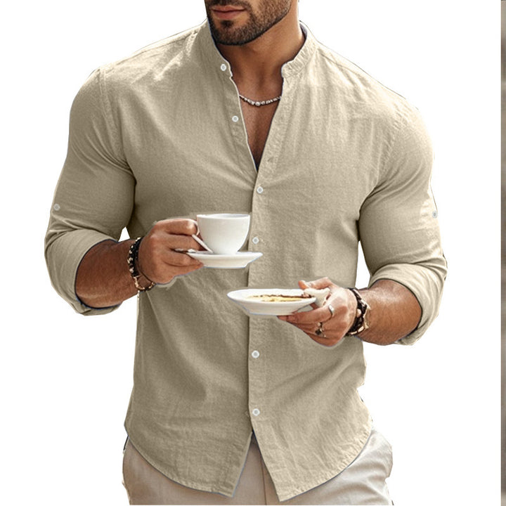 Men's Casual Long Sleeve Shirt with Modern Stand-Up Collar Lisslune