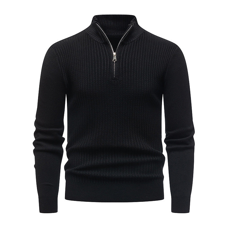 Men's Knit Sweater with Stand-Up Collar and Fine Rib Structure Lisslune