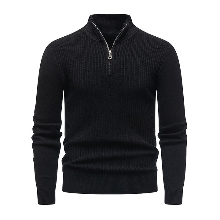 Men's Knit Sweater with Stand-Up Collar and Fine Rib Structure Lisslune