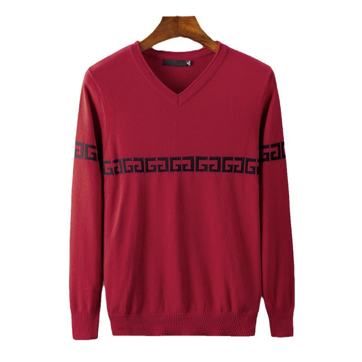 Men's V-Neck Sweater with Modern Graphic Pattern Lisslune