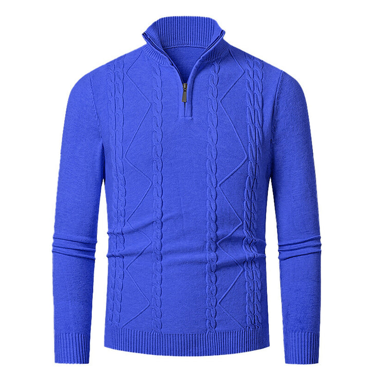Men's knitted sweater with stand-up collar and cable pattern Lisslune
