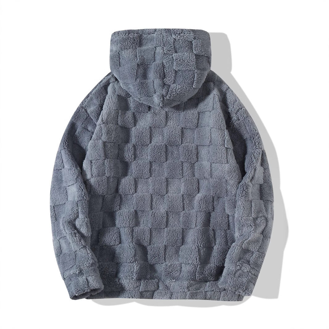 Men's hooded sweatshirt made of soft plush with an unusual design Lisslune