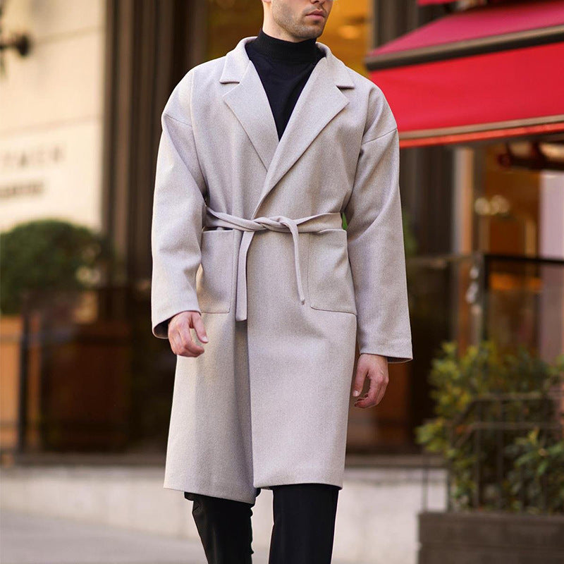 Men's elegant wool coat with belt and deep collar Lisslune