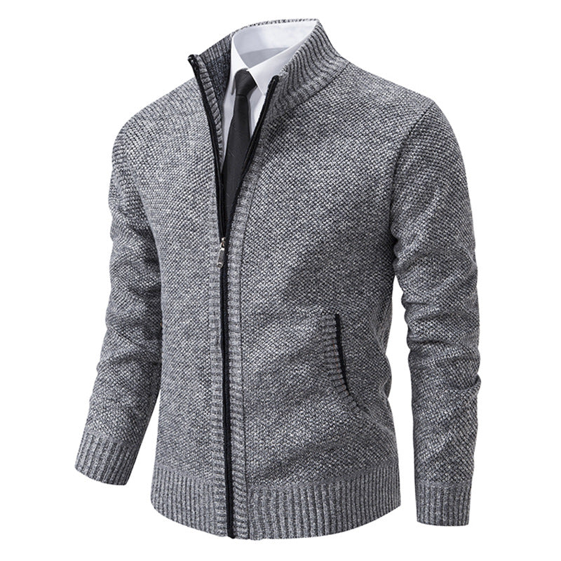 Men's elegant cardigan with high collar and practical zipper Lisslune