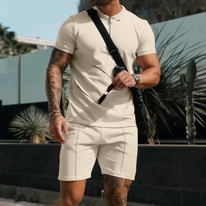 Men's sporty short-sleeve shirt with zipper and matching shorts Lisslune