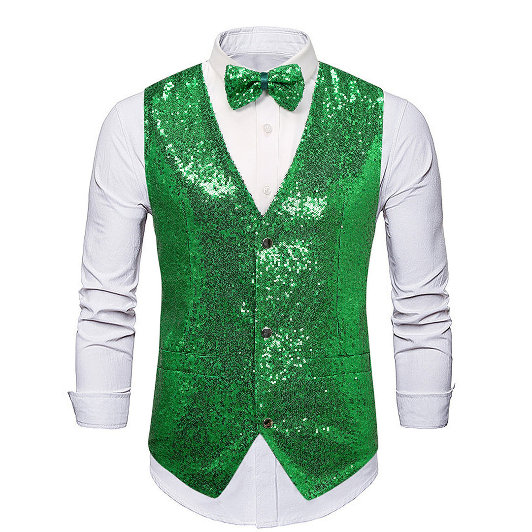 Men's Glamorous Sequin Vest with Stylish Bow Tie Lisslune