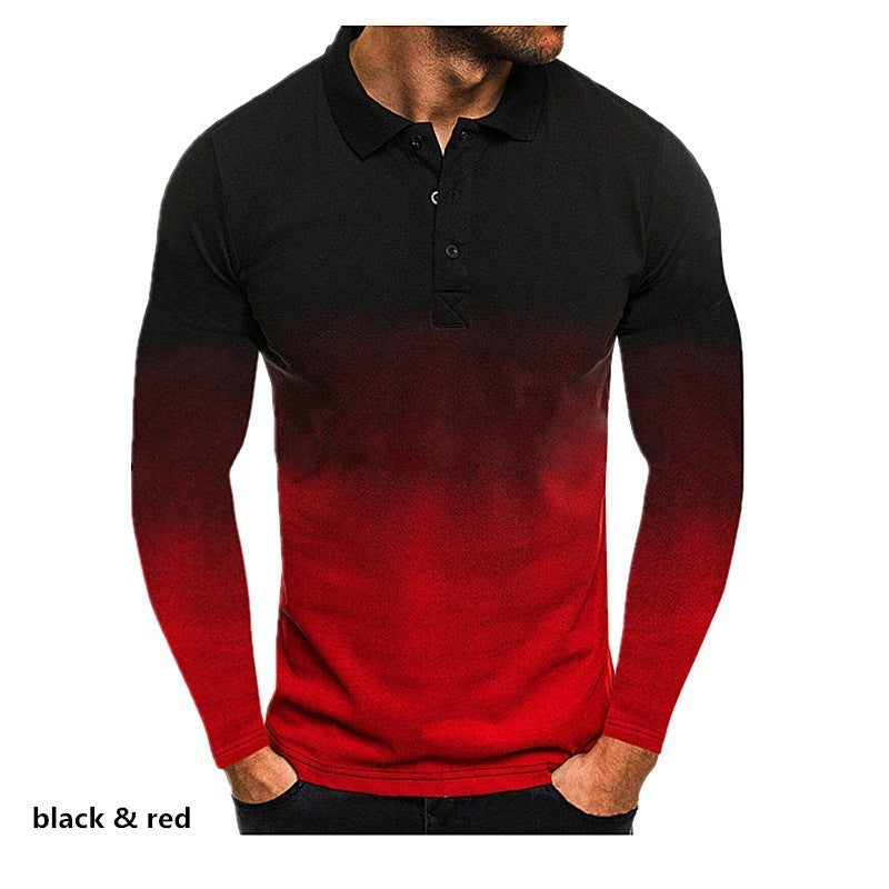 Men's Long Sleeve Polo Shirt with Modern Gradient and Performance Material Lisslune