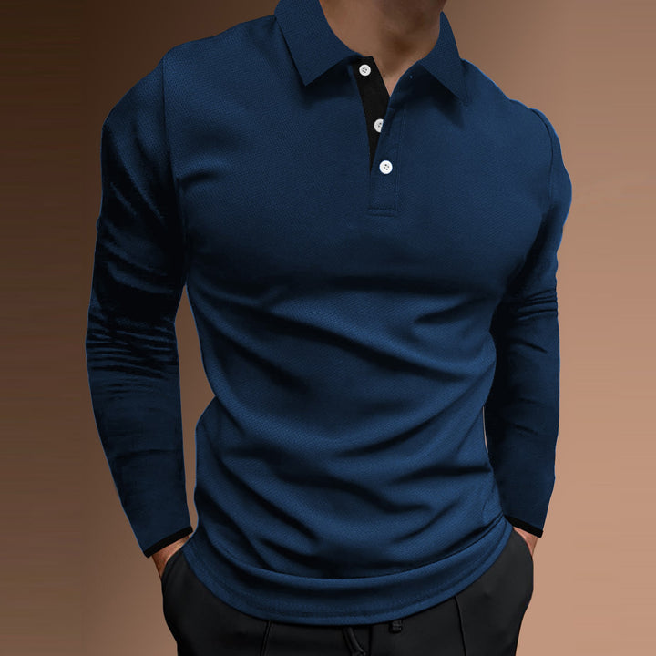 Men's elegant long-sleeve polo shirt with textured fabric Lisslune