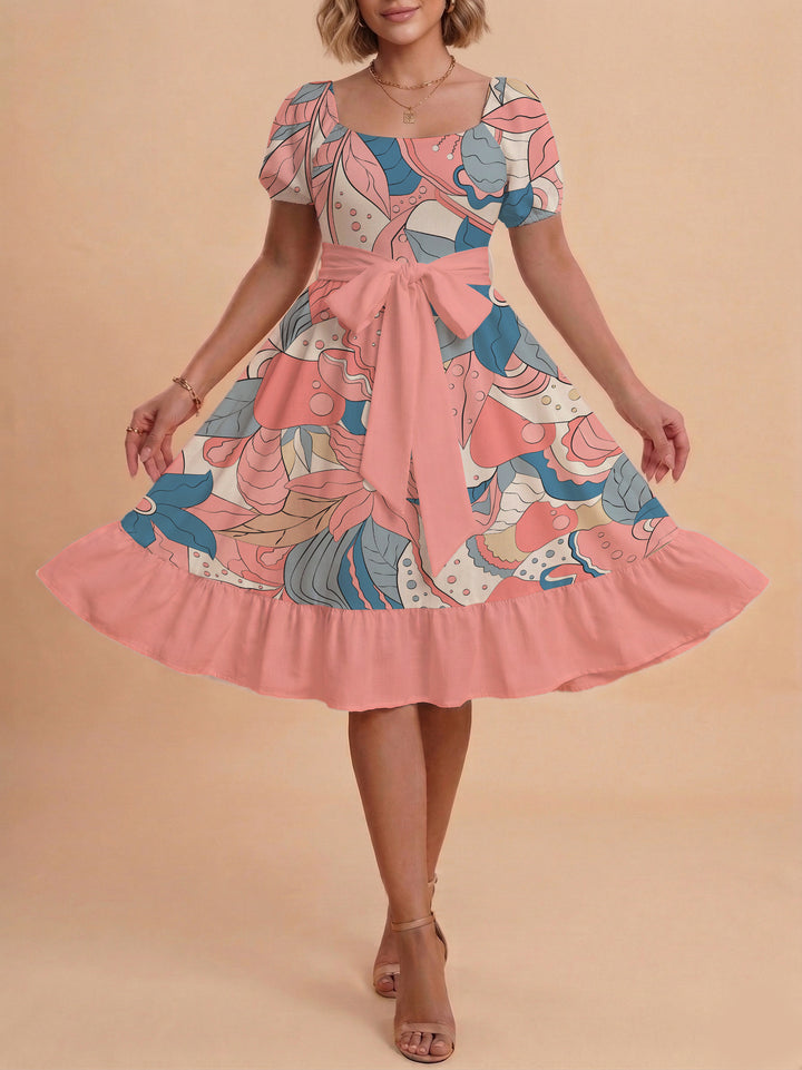 Women's elegant maxi dress with floral design and waist belt Lisslune