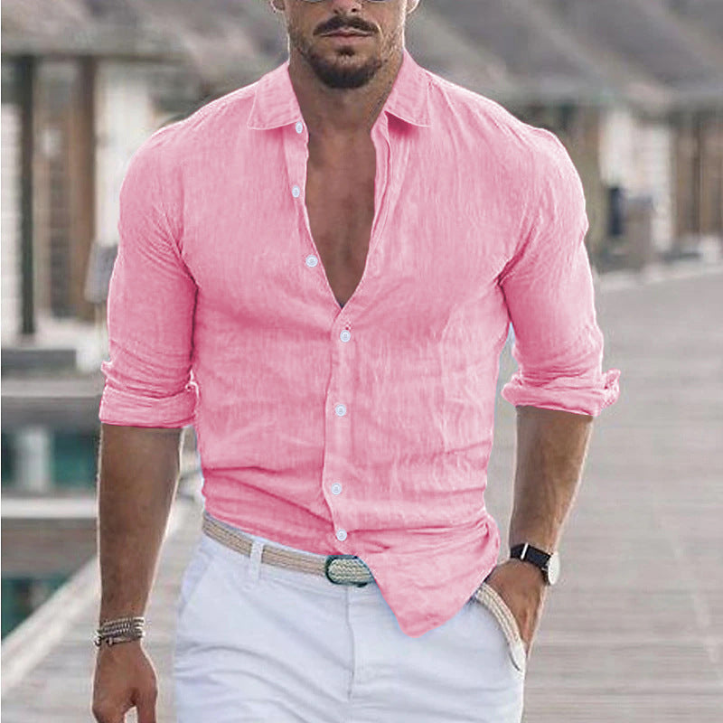 Men's casual linen shirt with button-free front and elegant details Lisslune